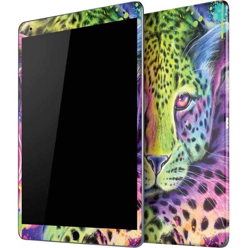 Neon Rainbow Cheetah with Rose by Sheena Pike iPad Skins